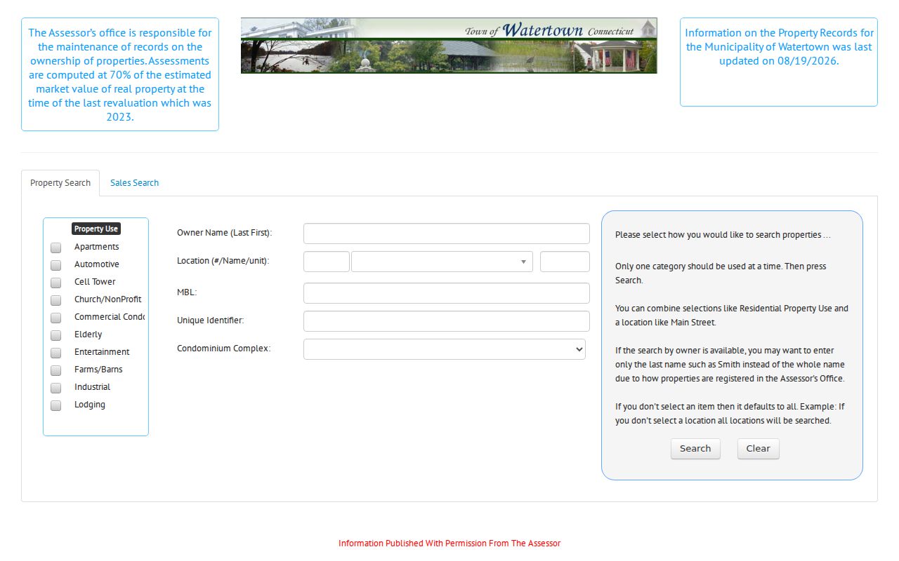 Watertown residents directory assessor property search