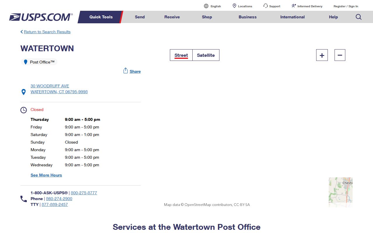 Watertown ZIP code directory USPS location for 06795